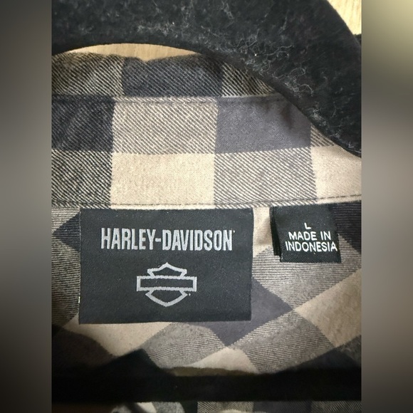 Harley Davidson Long Sleeve Flannel Shirt Black Gray Plaid Size Large - Picture 2 of 7